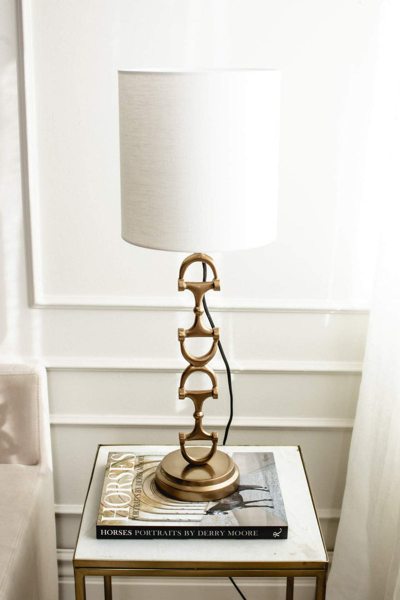 Snaffle Bit Lamp stand  Brass including Off-white Linnen lampshade