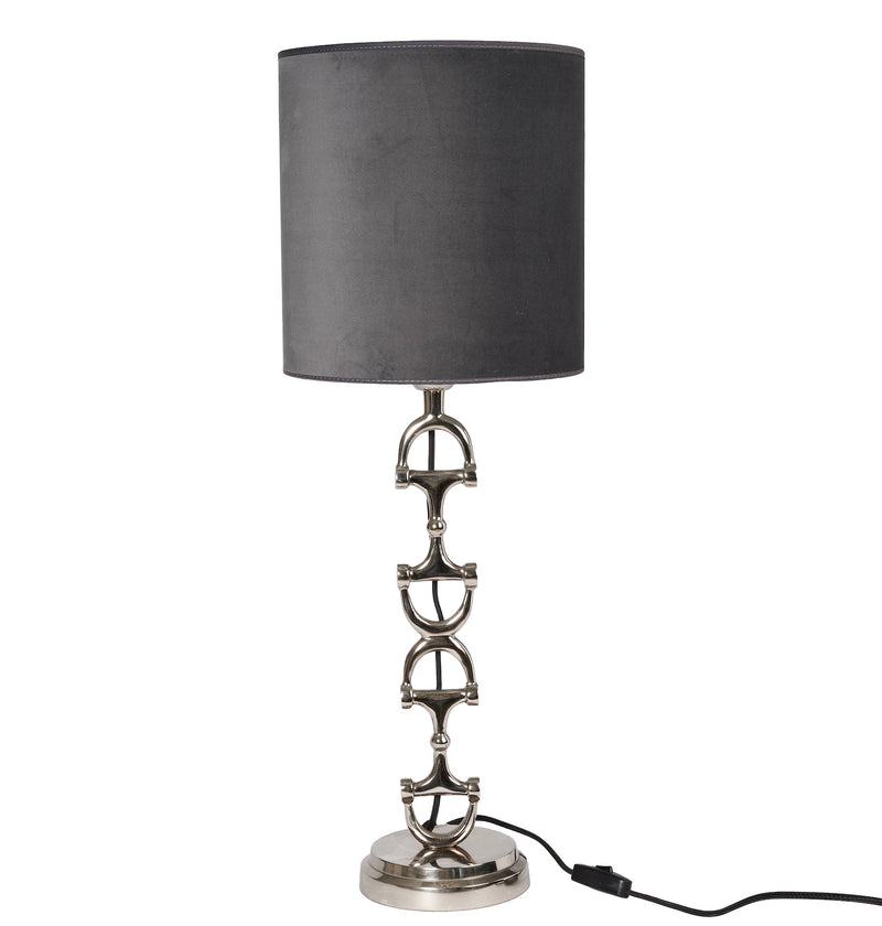 Snaffle Bit Lamp stand Silver including Grey velvet lamp shade
