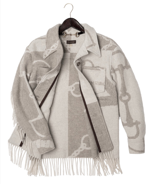 ADAMSBRO FRINGED WOOL-BLEND JACKET OFFWHITE CAMEL