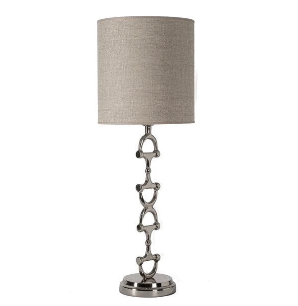 Snaffle Bit Lamp stand Silver Including Nature Linnen Lamp shade