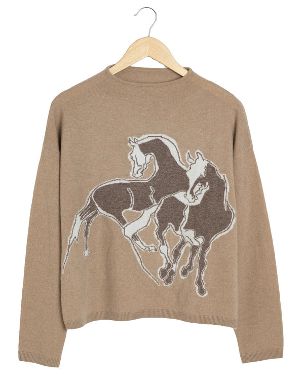 ADAMSBRO CASHMERE SWEATER HORSES LARGE