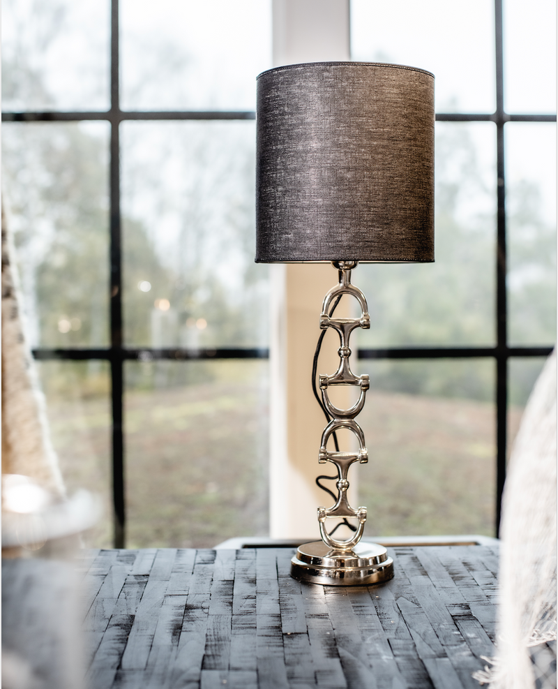 Snaffle Bit Lamp stand  Silver Including Black Linnen lampshade