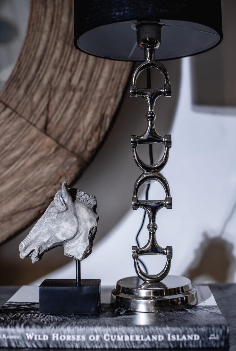 Snaffle Bit Lamp stand  Silver Including Black Linnen lampshade