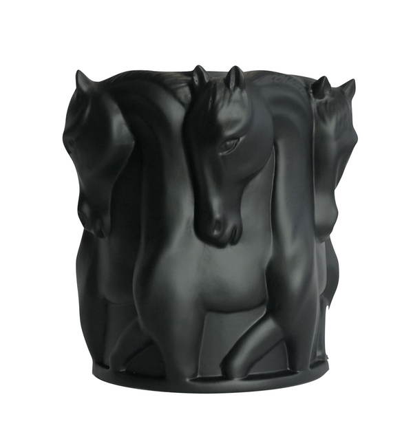 MATT BLACK CERAMIC VASE DANCING HORSES