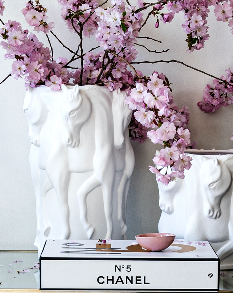 CERAMIC VASE DANCING HORSES MATT WHITE