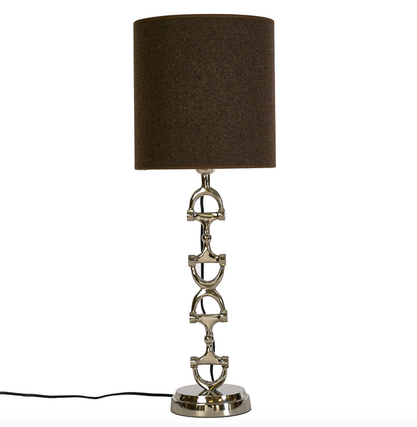 Snaffle Bit Lamp stand shiny silver  including Brown wool shade