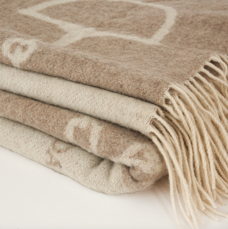 Wool Cashmere Throw Camel & Off-white