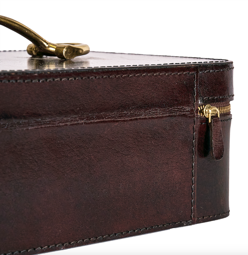 Leather Jewellery Box/ Toiletry Bag Brown