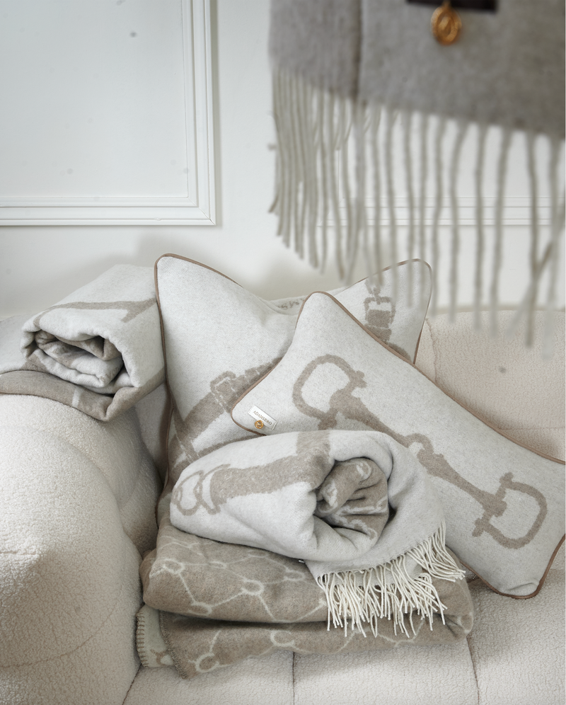 Wool Cashmere Cushion Retro Off-white & Camel