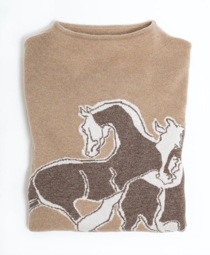 ADAMSBRO CASHMERE SWEATER HORSES LARGE