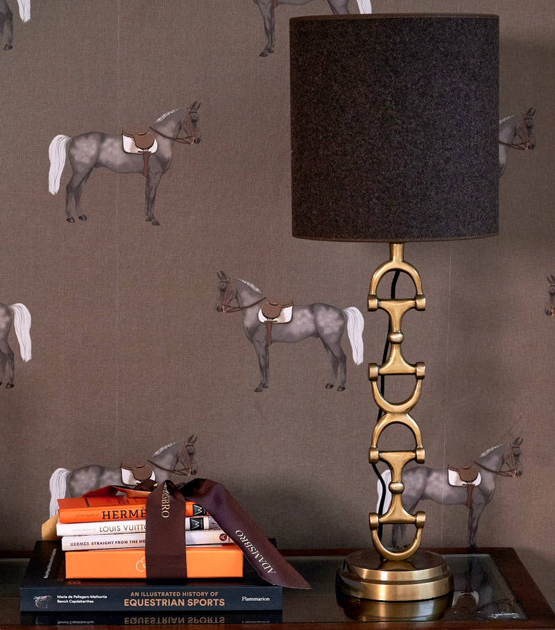 Snaffle Bit Lamp stand  Brass including Brown wool shade