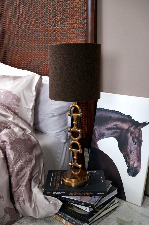 Snaffle Bit Lamp stand  Brass including Brown wool shade
